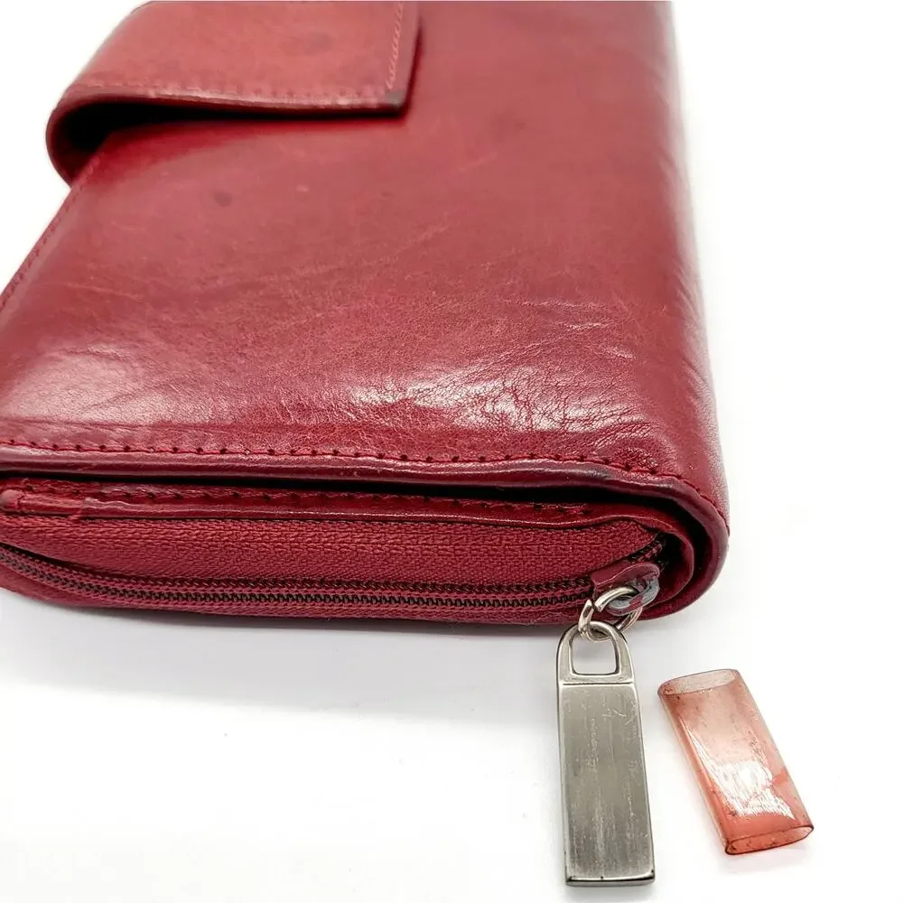 Vintage Pelle Studio Red Genuine Italian Leather Large Zip Around Closure Wallet